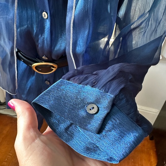 Shein Sheer blouse, long sleeves, Royal blue, women Plus size XL - Picture 8 of 11